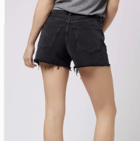 TopShop Moto Ashley High Rise Vintage Distressed Fray Hem Black Denim Shorts 6 - Picture 2 of 10